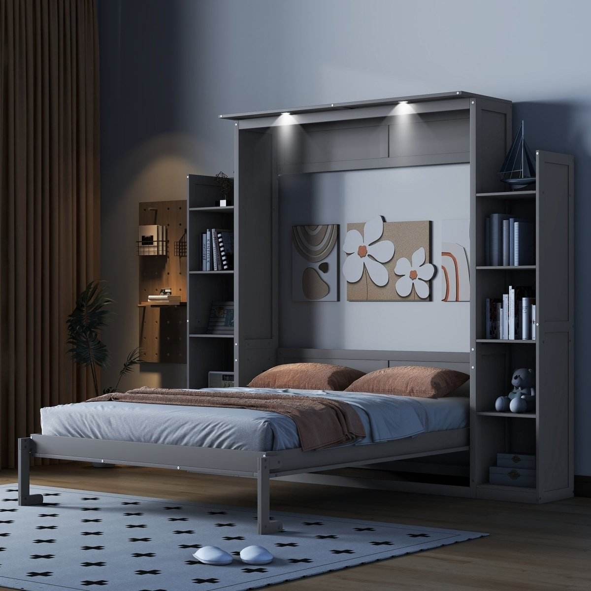Space-Saving Queen Murphy Bed With Shelves And LED Lights - Sleep Galleria
