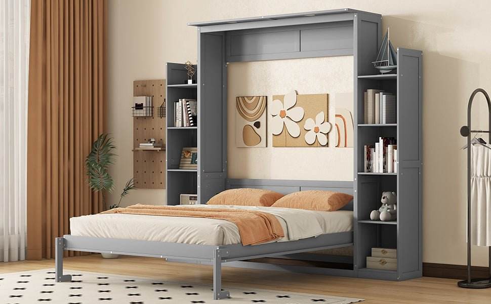Space-Saving Queen Murphy Bed With Shelves And LED Lights - Sleep Galleria