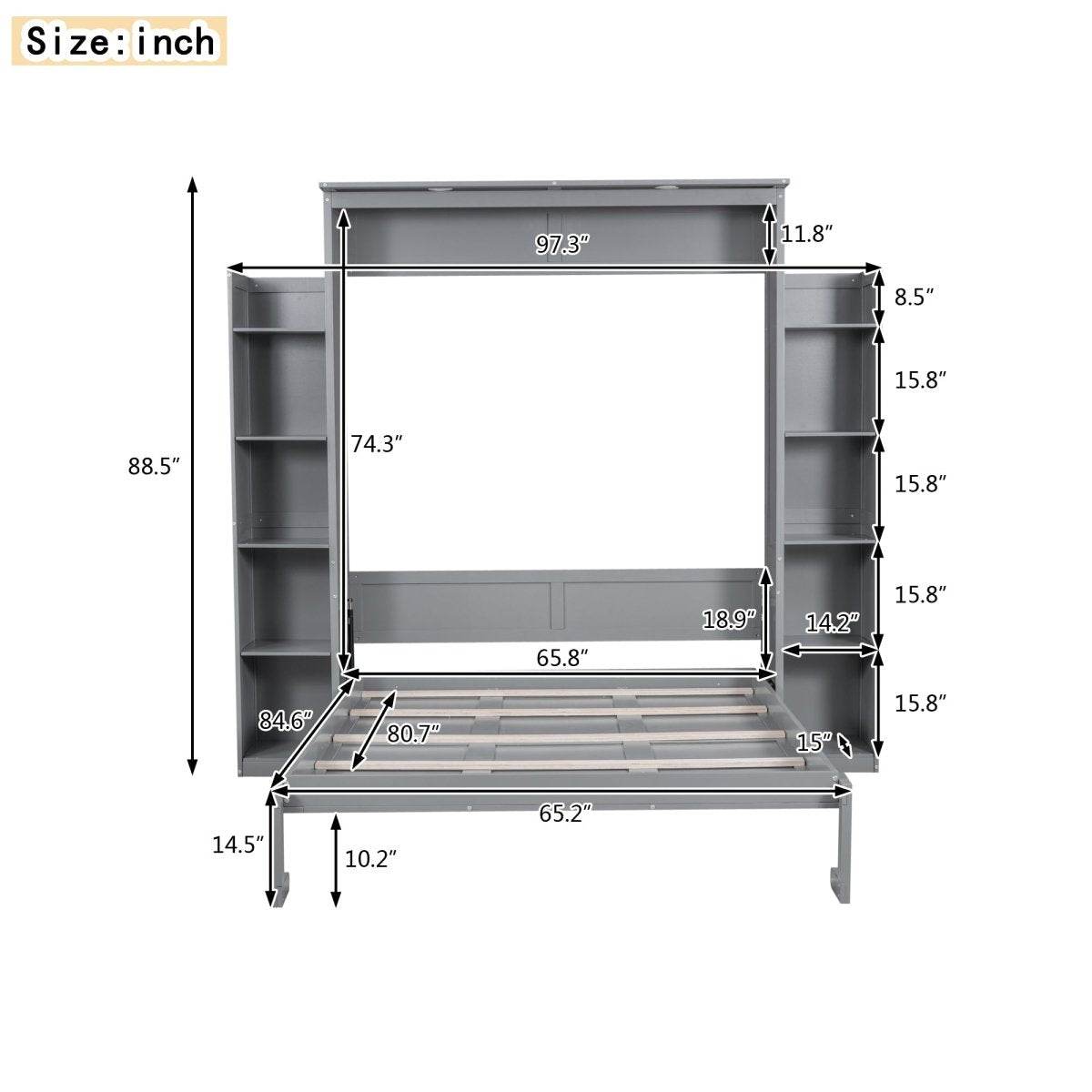 Space-Saving Queen Murphy Bed With Shelves And LED Lights - Sleep Galleria