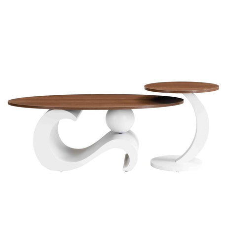 2 - Piece White Oval And Round Nesting Coffee Tables - Driftwood - Sleep Galleria