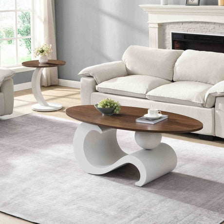 2 - Piece White Oval And Round Nesting Coffee Tables - Driftwood - Sleep Galleria