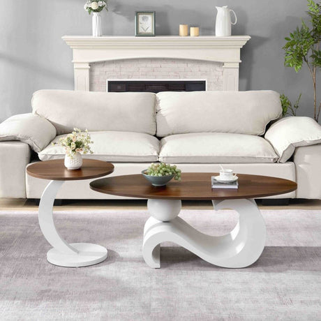 2 - Piece White Oval And Round Nesting Coffee Tables - Driftwood - Sleep Galleria