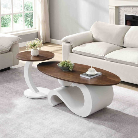 2 - Piece White Oval And Round Nesting Coffee Tables - Driftwood - Sleep Galleria