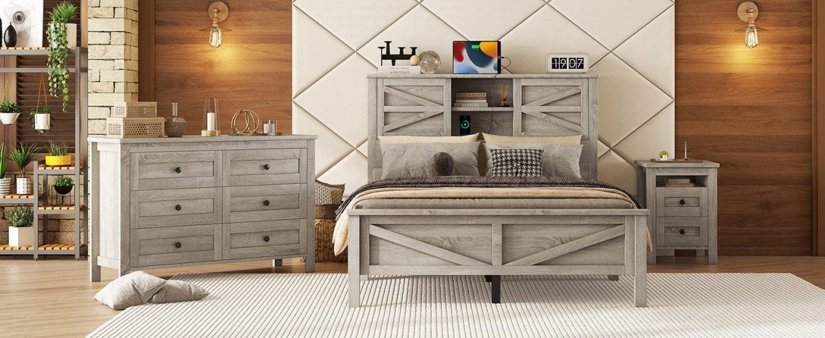 3-Piece Antique Gray Farmhouse Platform Bed Set - Sleep Galleria