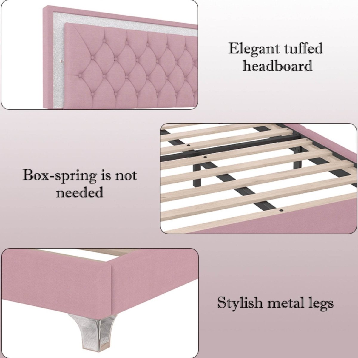3-Piece Pink Upholstered Bedroom Set With LED Lights - Sleep Galleria