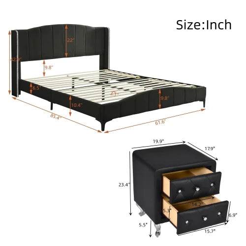 3 - Piece PU Leather Upholstered Platform Bed Set - Driftwood - Sleep Galleria