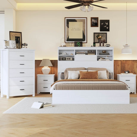4 - Piece American Traditional White Solid Wood Bedroom Set - Driftwood - Sleep Galleria