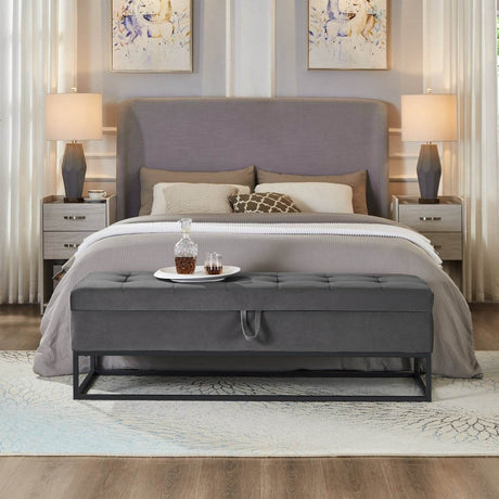 58-Inch Velvet Storage Bench With Metal Base - Sleep Galleria