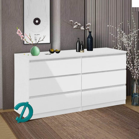 6-Drawer Freestanding White Particle Board Dresser - Sleep Galleria