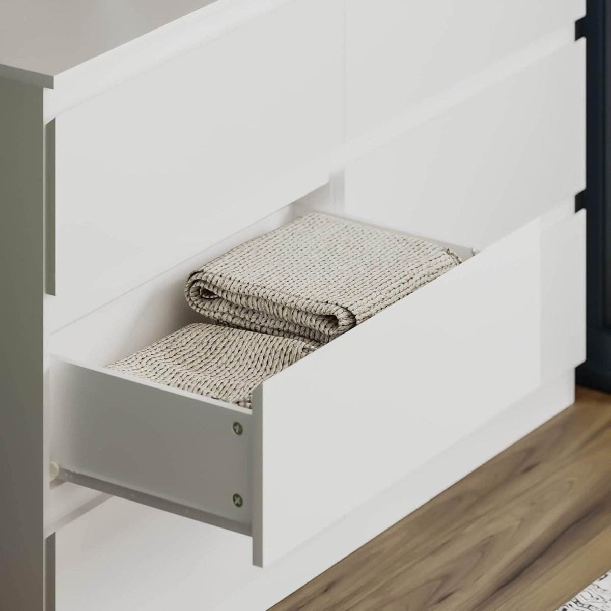 6-Drawer Freestanding White Particle Board Dresser - Sleep Galleria