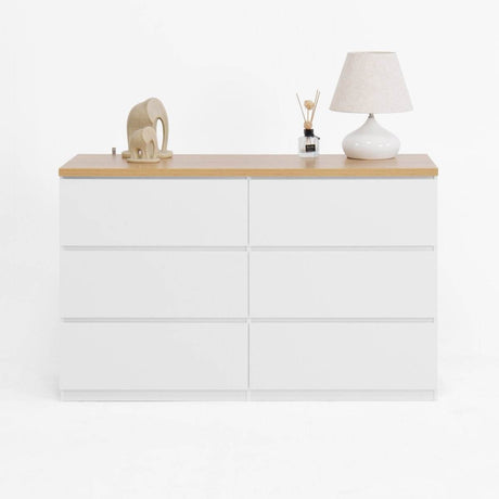 6-Drawer White Particle Board Storage Dresser Cabinet - Sleep Galleria