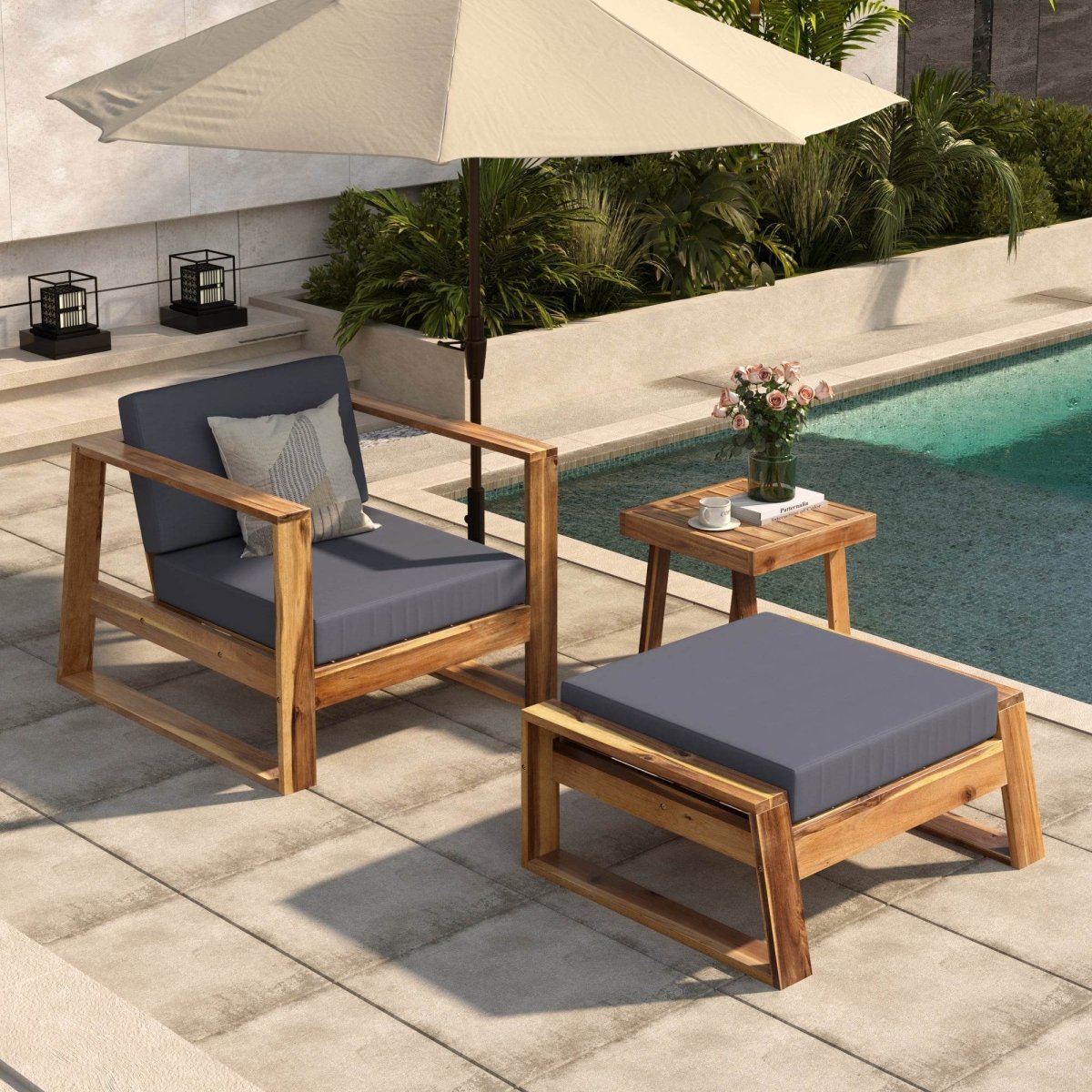 Acacia Wood Outdoor Lounge Chair And Ottoman Set - Sleep Galleria