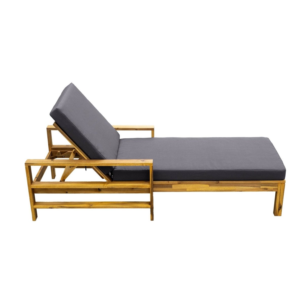 Adjustable Acacia Wood Outdoor Lounge Chair With Foam Cushion - Sleep Galleria