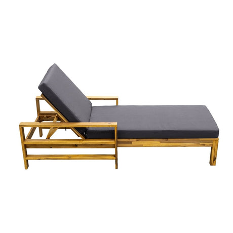 Adjustable Acacia Wood Outdoor Lounge Chair With Foam Cushion - Driftwood - Sleep Galleria