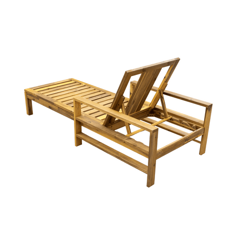 Adjustable Acacia Wood Outdoor Lounge Chair With Foam Cushion - Driftwood - Sleep Galleria