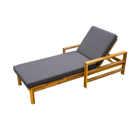 Adjustable Acacia Wood Outdoor Lounge Chair With Foam Cushion - Driftwood - Sleep Galleria