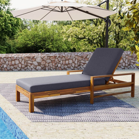 Adjustable Acacia Wood Outdoor Lounge Chair With Foam Cushion - Driftwood - Sleep Galleria