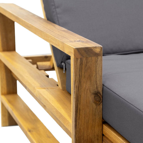 Adjustable Acacia Wood Outdoor Lounge Chair With Foam Cushion - Driftwood - Sleep Galleria