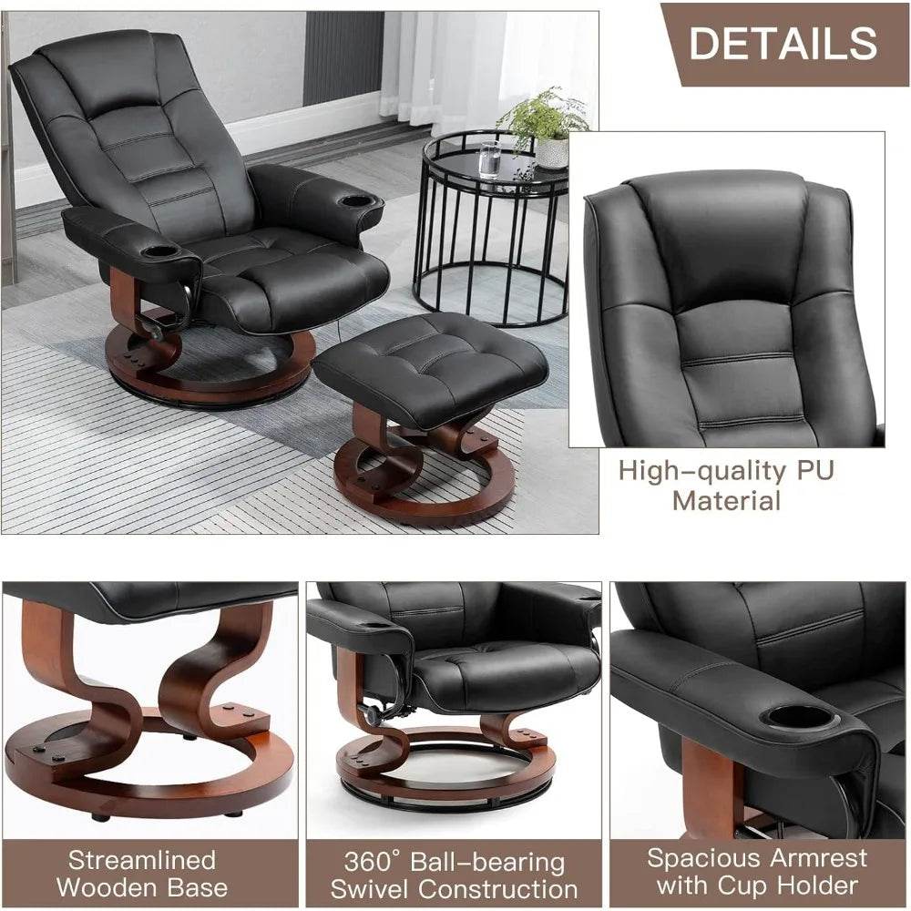 Adjustable Faux Leather Swivel Recliner Chair With Ottoman - Sleep Galleria