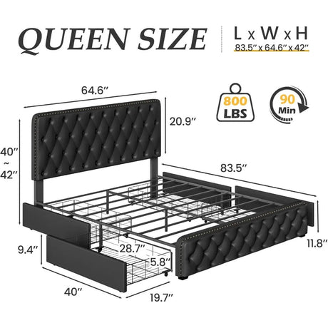 Adjustable Faux Leather Upholstered Metal Bed Frame With Storage - Driftwood - Sleep Galleria