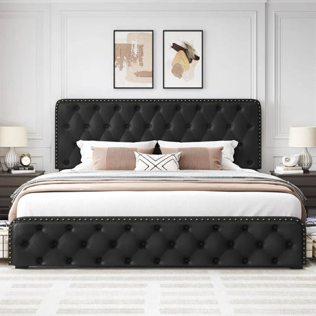 Adjustable Faux Leather Upholstered Metal Bed Frame With Storage - Driftwood - Sleep Galleria