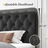 Adjustable Faux Leather Upholstered Metal Bed Frame With Storage - Driftwood - Sleep Galleria