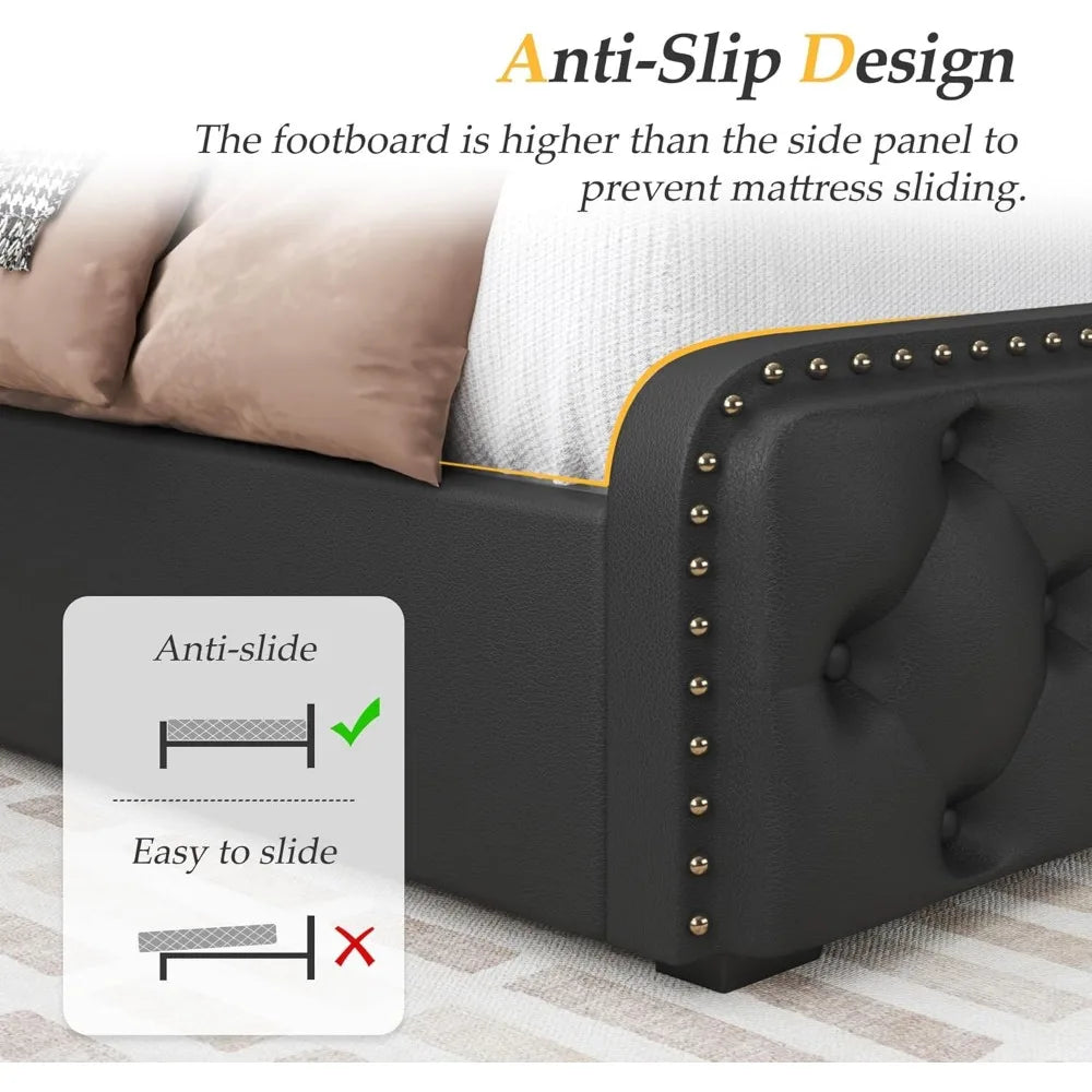 Adjustable Faux Leather Upholstered Metal Bed Frame With Storage - Driftwood - Sleep Galleria