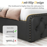 Adjustable Faux Leather Upholstered Metal Bed Frame With Storage - Driftwood - Sleep Galleria
