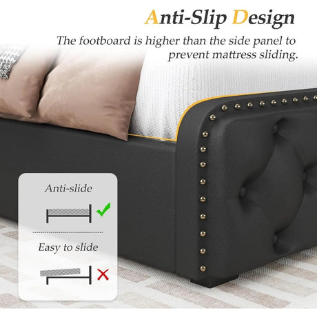 Adjustable Faux Leather Upholstered Metal Bed Frame With Storage - Driftwood - Sleep Galleria