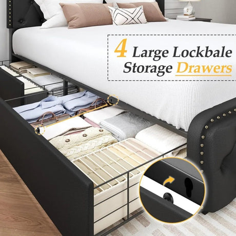 Adjustable Faux Leather Upholstered Metal Bed Frame With Storage - Driftwood - Sleep Galleria