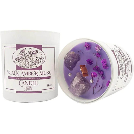 Amber Scented Soy Wax Candle With Healing Crystals - Driftwood - Sleep Galleria
