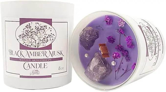 Amber Scented Soy Wax Candle With Healing Crystals - Driftwood - Sleep Galleria