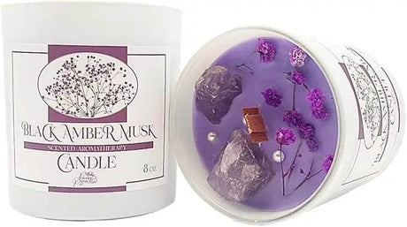 Amber Scented Soy Wax Candle With Healing Crystals - Driftwood - Sleep Galleria