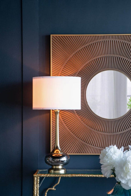 Artistic Aluminum And Glass Table Lamp With Drum Shade - Sleep Galleria