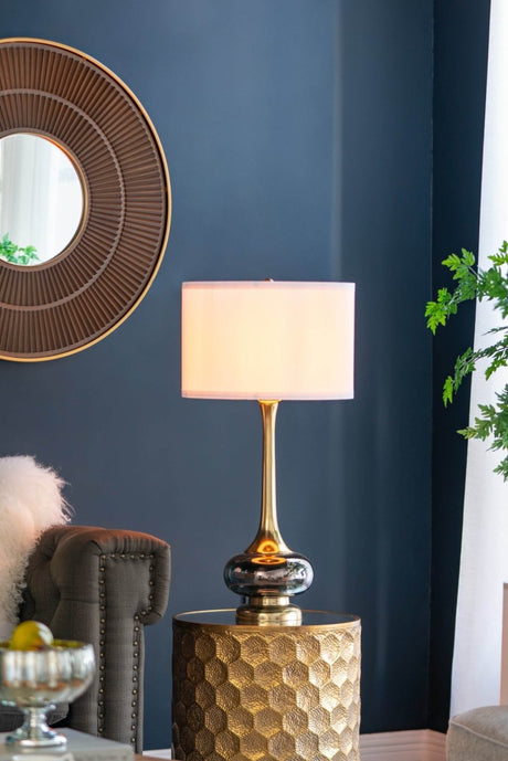 Artistic Aluminum And Glass Table Lamp With Drum Shade - Sleep Galleria