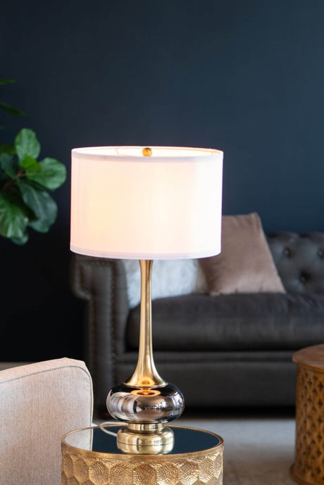 Artistic Aluminum And Glass Table Lamp With Drum Shade - Sleep Galleria