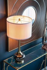 Artistic Aluminum And Glass Table Lamp With Drum Shade - Sleep Galleria