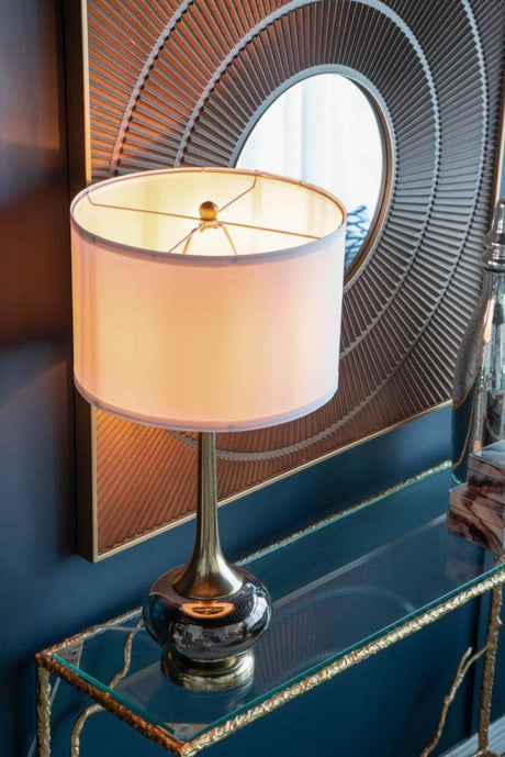 Artistic Aluminum And Glass Table Lamp With Drum Shade - Sleep Galleria