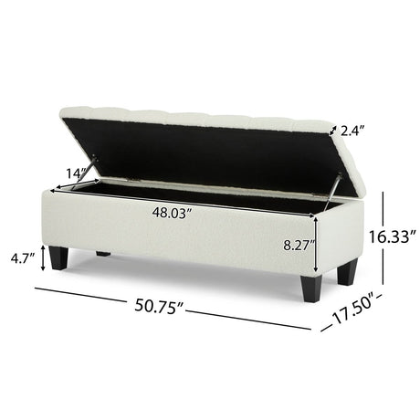 Beige Boucle Storage Ottoman Bench With Foam Cushion - Driftwood - Sleep Galleria