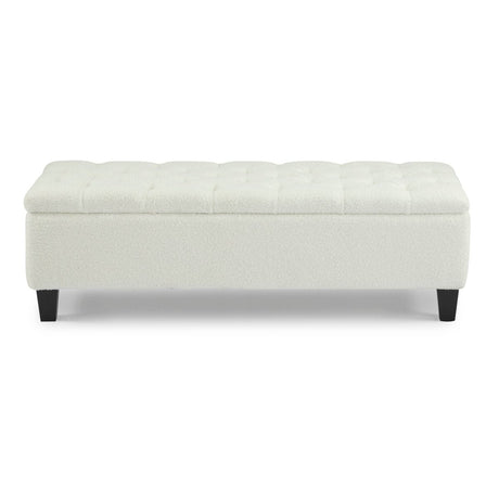 Beige Boucle Storage Ottoman Bench With Foam Cushion - Driftwood - Sleep Galleria