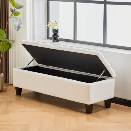 Beige Boucle Storage Ottoman Bench With Foam Cushion - Driftwood - Sleep Galleria