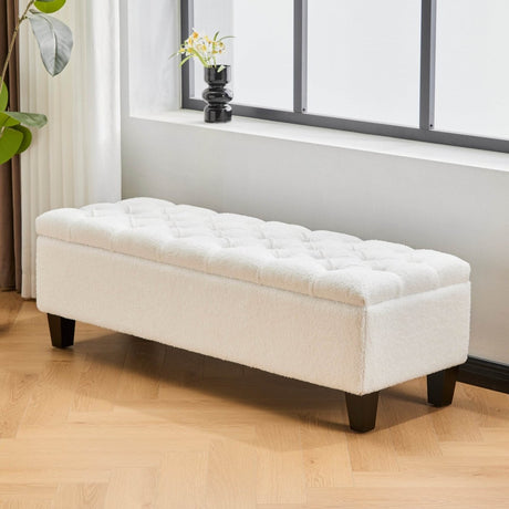 Beige Boucle Storage Ottoman Bench With Foam Cushion - Driftwood - Sleep Galleria