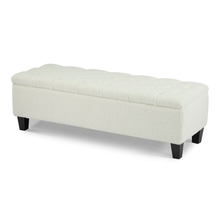 Beige Boucle Storage Ottoman Bench With Foam Cushion - Driftwood - Sleep Galleria