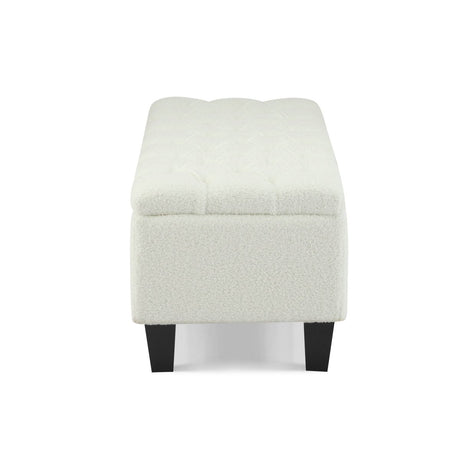 Beige Boucle Storage Ottoman Bench With Foam Cushion - Driftwood - Sleep Galleria