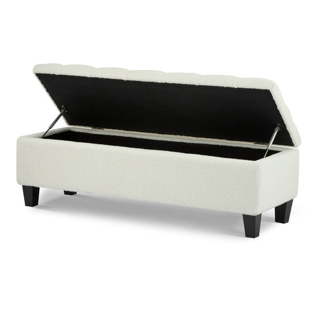 Beige Boucle Storage Ottoman Bench With Foam Cushion - Driftwood - Sleep Galleria