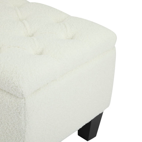 Beige Boucle Storage Ottoman Bench With Foam Cushion - Driftwood - Sleep Galleria