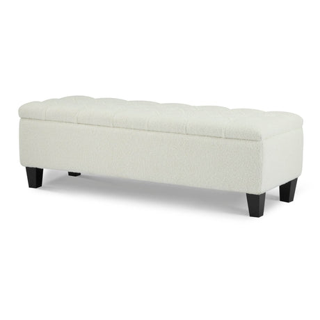 Beige Boucle Storage Ottoman Bench With Foam Cushion - Driftwood - Sleep Galleria