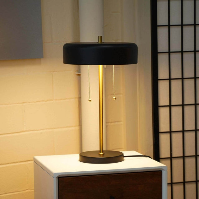 Black Metal Drum Shade Table Lamp With Pull Chain - Sleep Galleria
