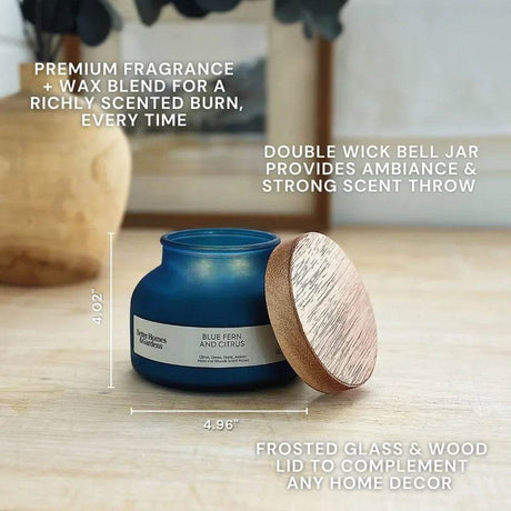 Blue Fern Citrus Scented 2 - Wick 18oz Jar Candle - Driftwood - Sleep Galleria
