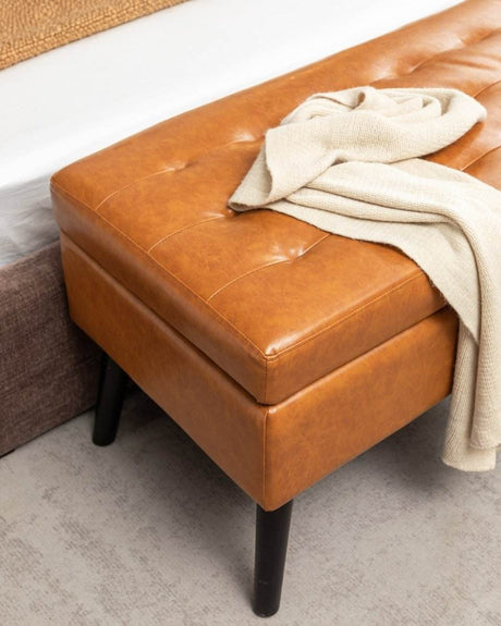 Brown PU Leather Storage Ottoman Bench With Storage - Sleep Galleria